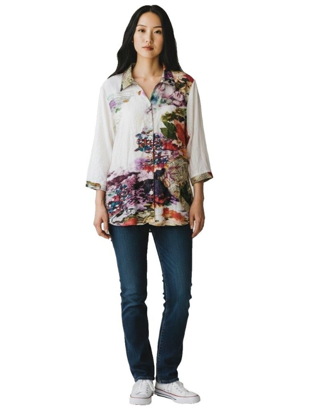 Parsley & Sage Plus 3X Button Up Tunic Shirt Blouse Artsy Art To Wear Cotton